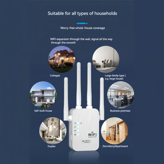 300Mbps Dual-Band WiFi Extender – Coverage up to 10,000 sq ft, Supports 65 Devices, White