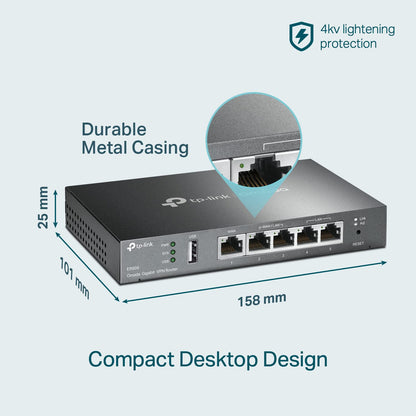 TP-Link ER605 V2 Gigabit VPN Router – 3 WAN Ports, 1 USB WAN, SPI Firewall